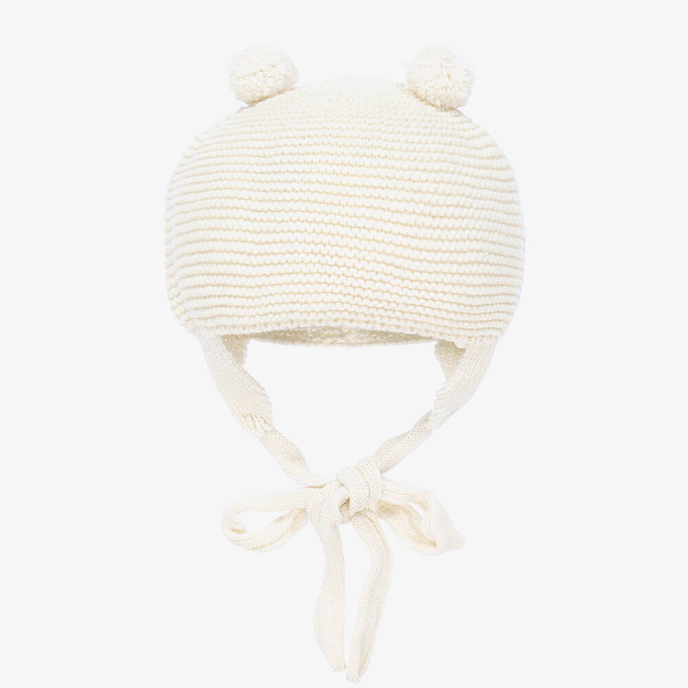 Foque - Bonnet ivoire maille à pompon | Childrensalon