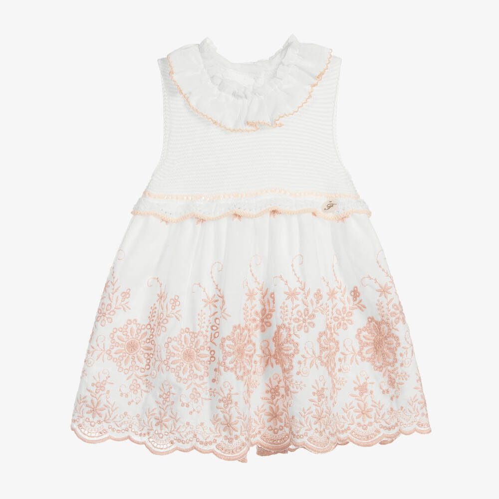 Foque - Ivory & Pink Cotton Dress | Childrensalon