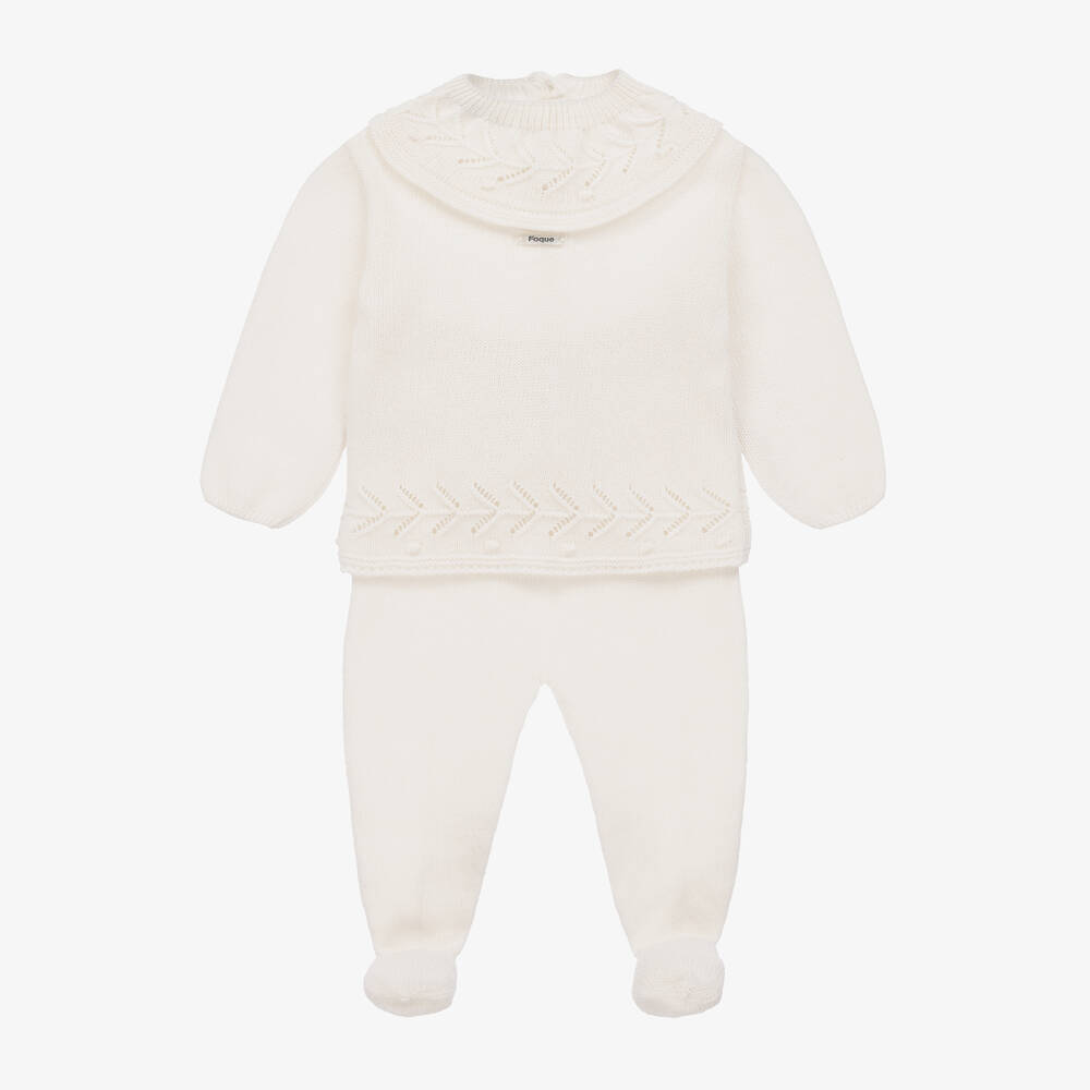 Foque - Ivory Wool & Cashmere Knitted 2 Piece Babygrow | Childrensalon
