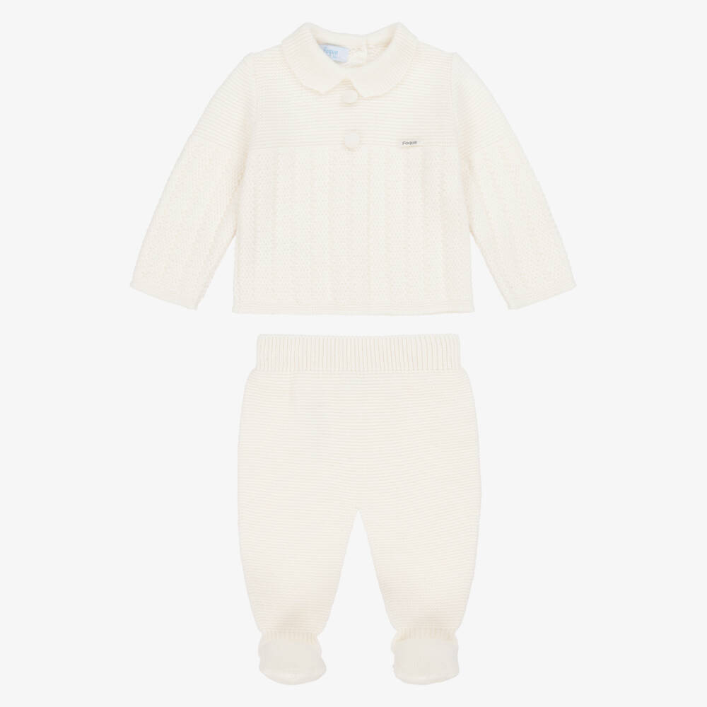 Foque-Ivory Wool & Cashmere Knitted 2 Piece Babygrow | Childrensalon Outlet