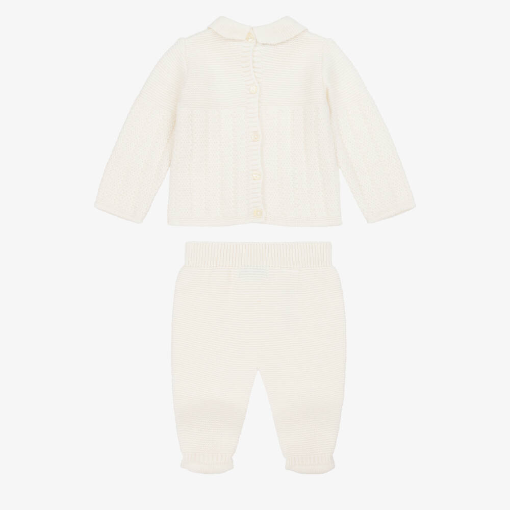 Foque-Ivory Wool & Cashmere Knitted 2 Piece Babygrow | Childrensalon Outlet