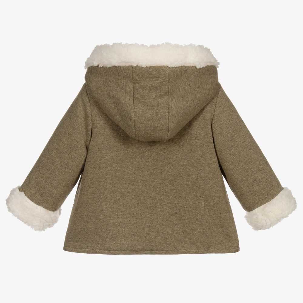 Foque-Khaki Green Jersey Hooded Coat | Childrensalon Outlet