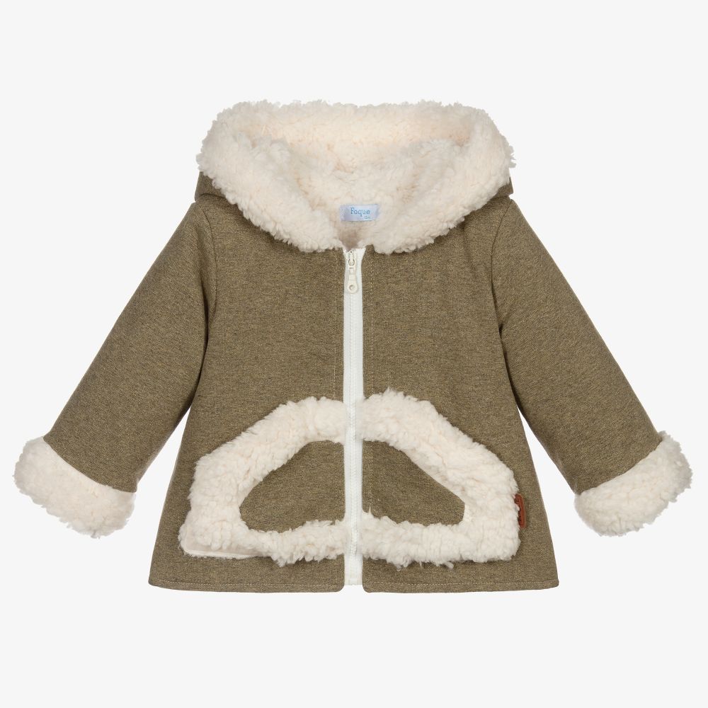 Foque-Khaki Green Jersey Hooded Coat | Childrensalon Outlet