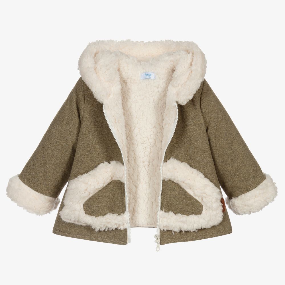 Foque-Khaki Green Jersey Hooded Coat | Childrensalon Outlet