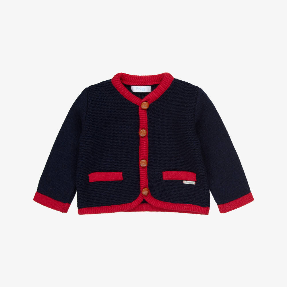 Foque-Navy And Red Trim Cardigan | Childrensalon Outlet