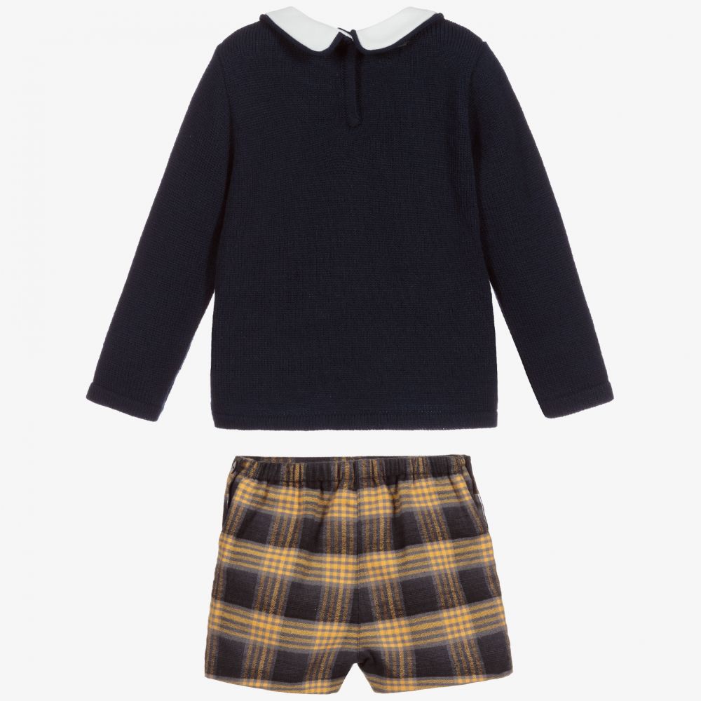 Foque-Navy Blue Check Shorts Set | Childrensalon Outlet