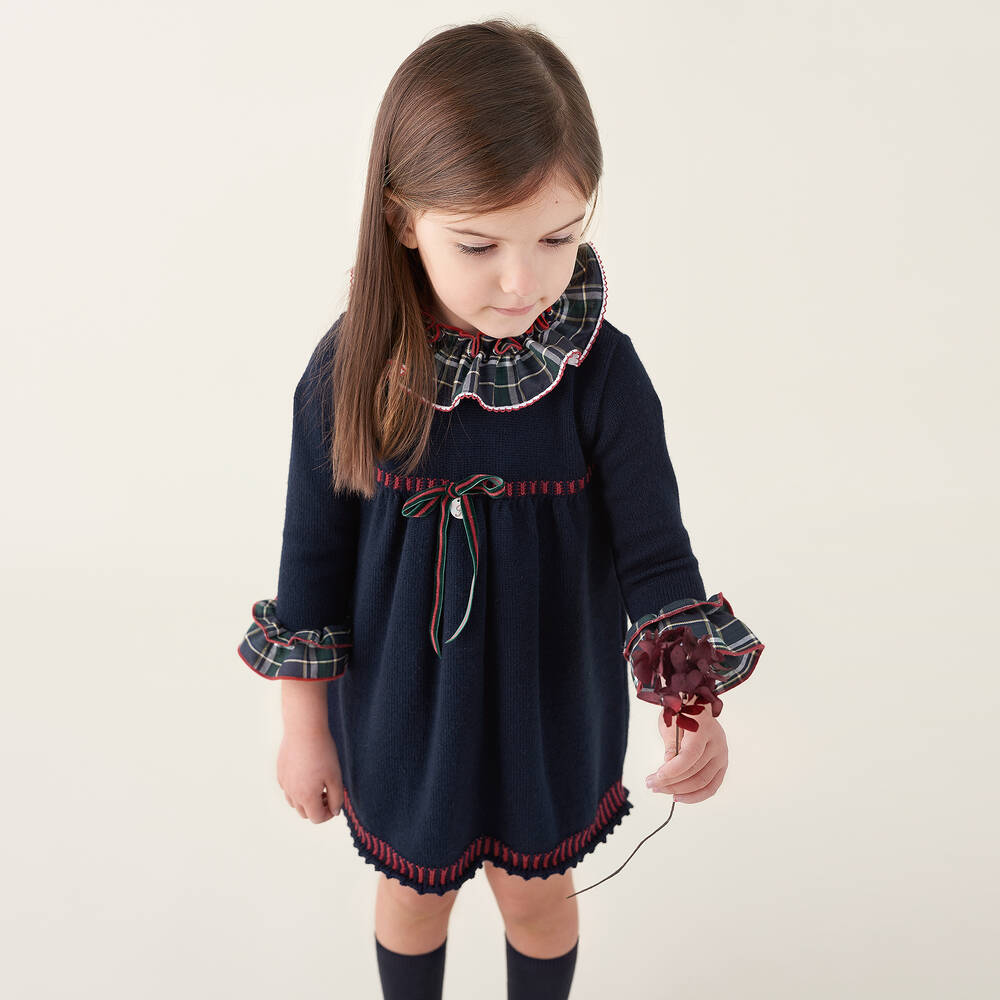 Foque-Navy Blue Knitted Wool Dress | Childrensalon Outlet