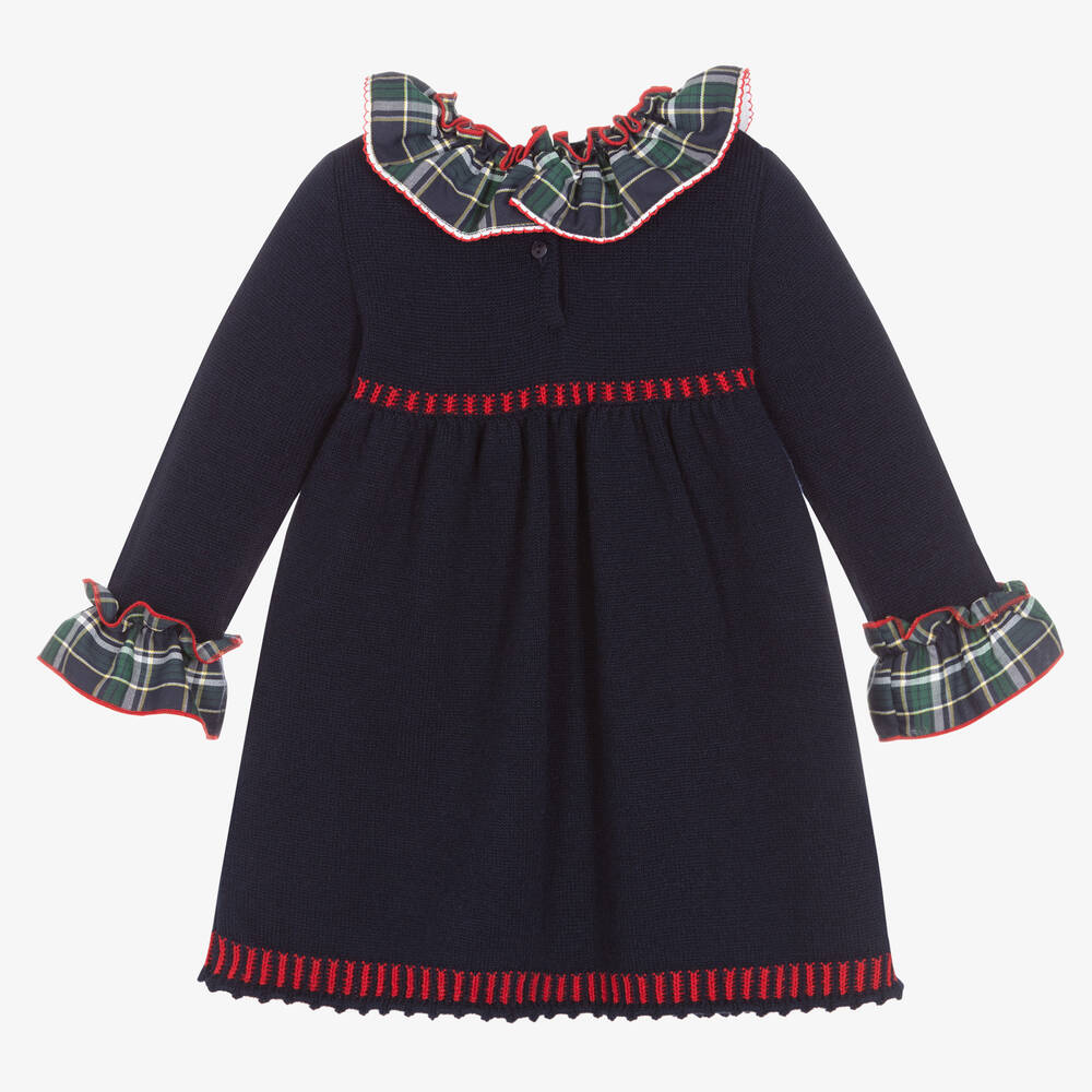Foque-Navy Blue Knitted Wool Dress | Childrensalon Outlet