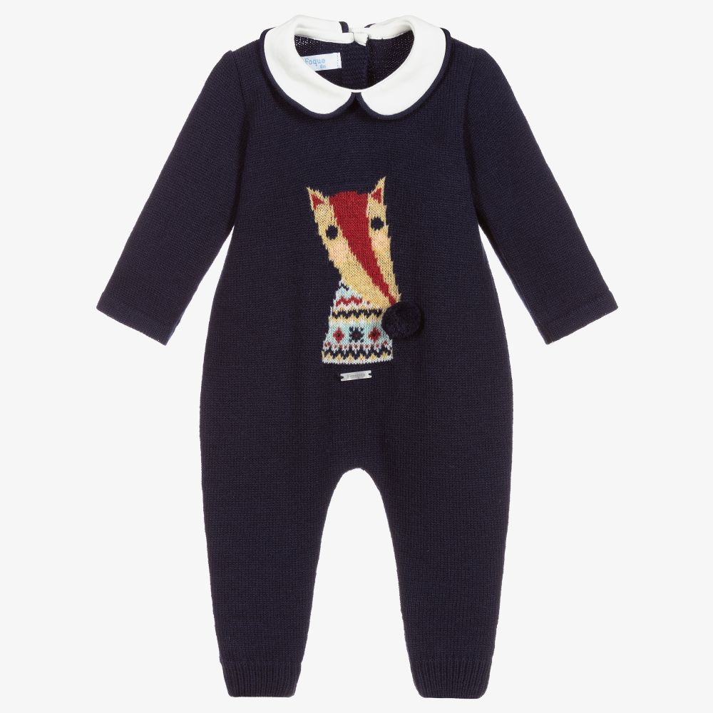 Foque - Navy Blue Knitted Wool Romper | Childrensalon