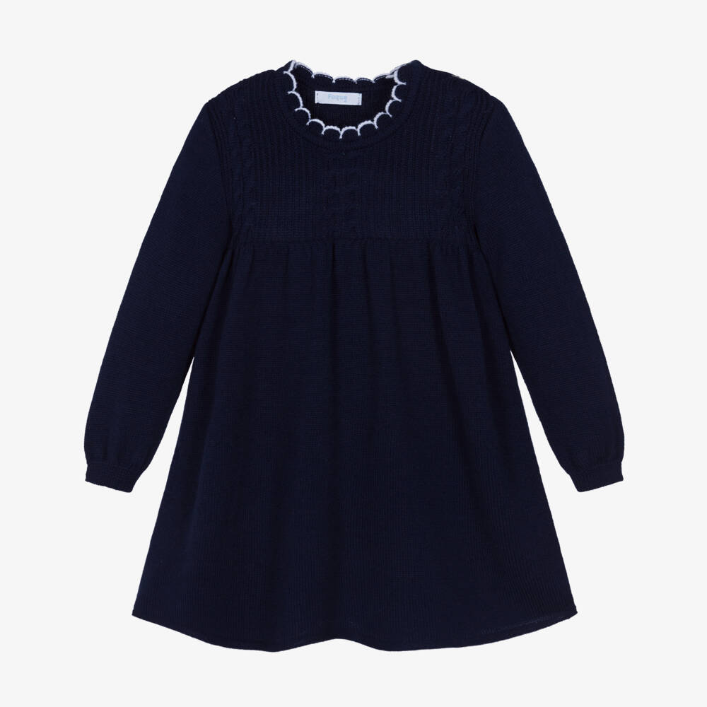 Foque-Navy Knitted Back Bow Dress | Childrensalon Outlet