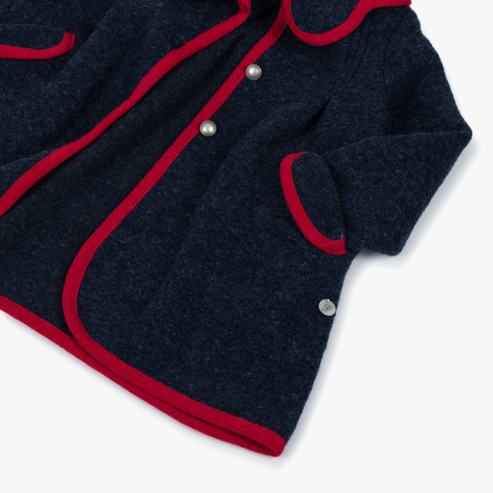 Foque-Navy & Red Trim Wool Coat | Childrensalon Outlet