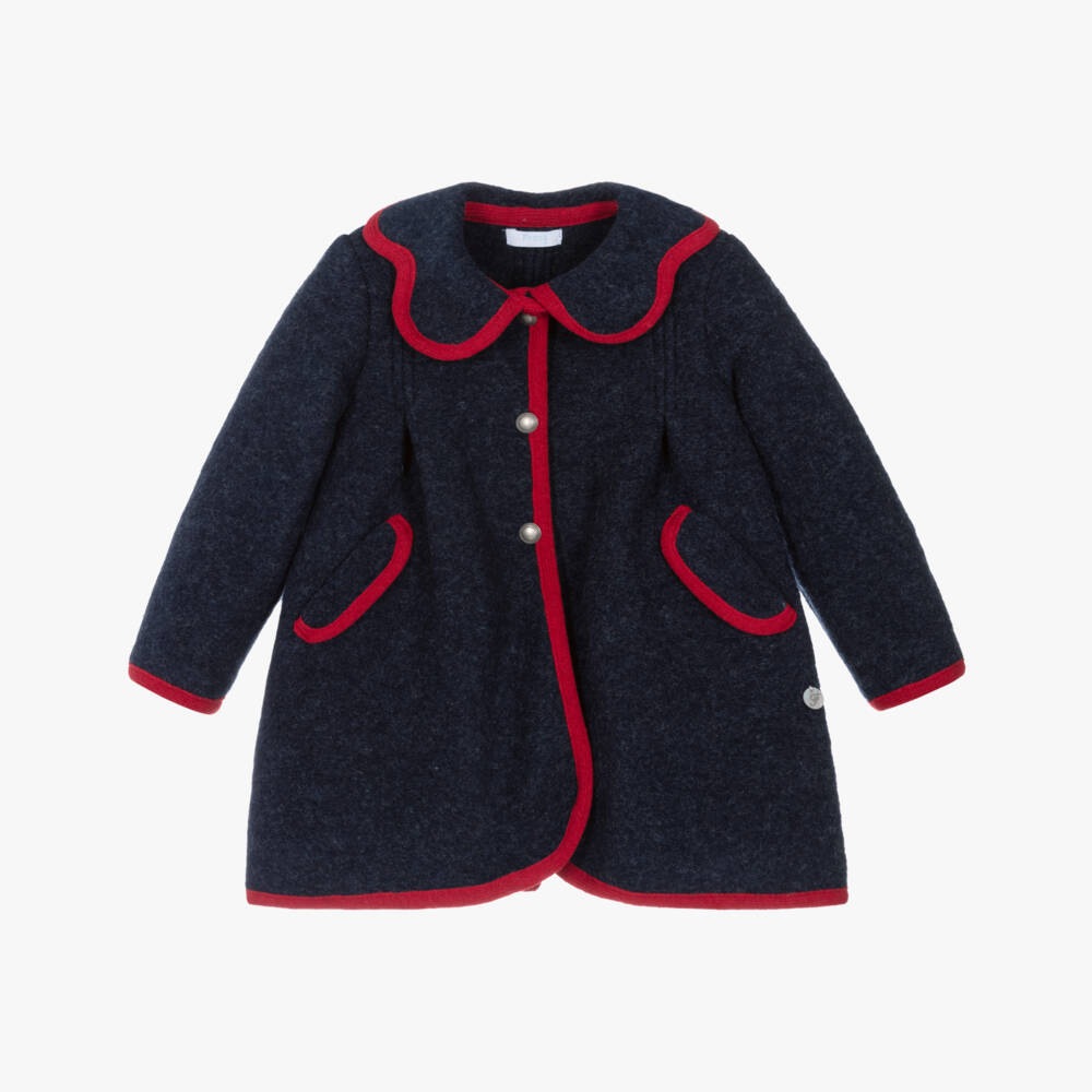 Foque-Navy & Red Trim Wool Coat | Childrensalon Outlet