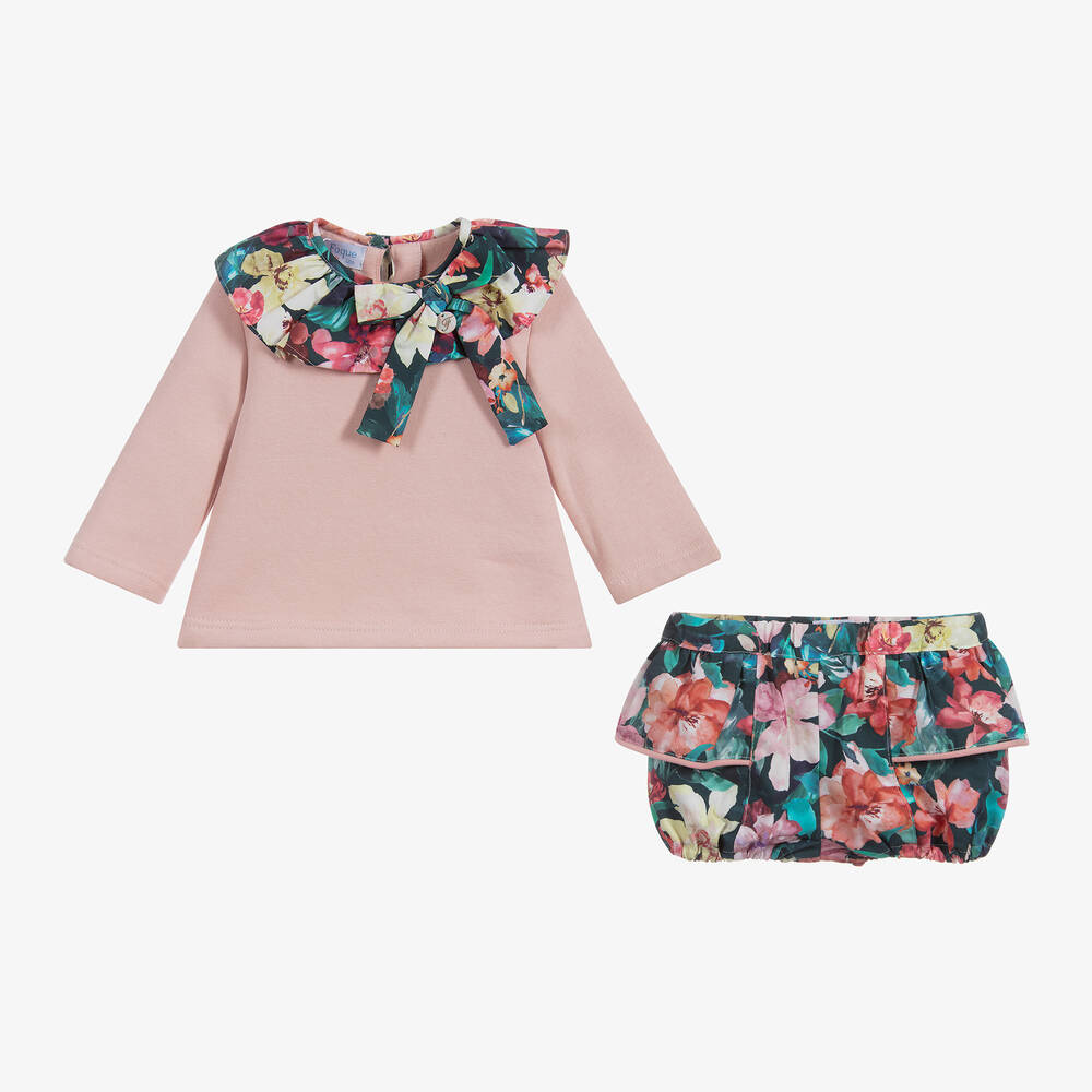 Foque-شورت وتوب قطن لون زهري بطبعة ورود | Childrensalon Outlet