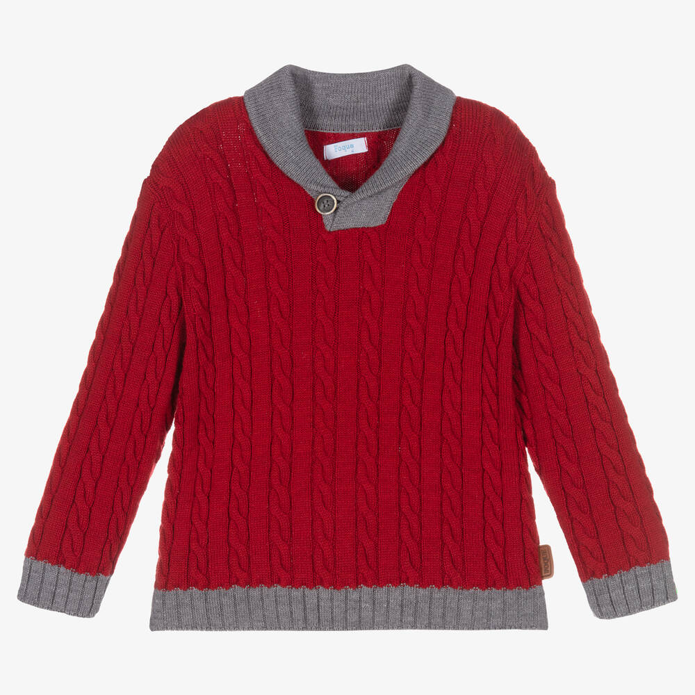 Foque - Red Cable Knit Wool Sweater | Childrensalon