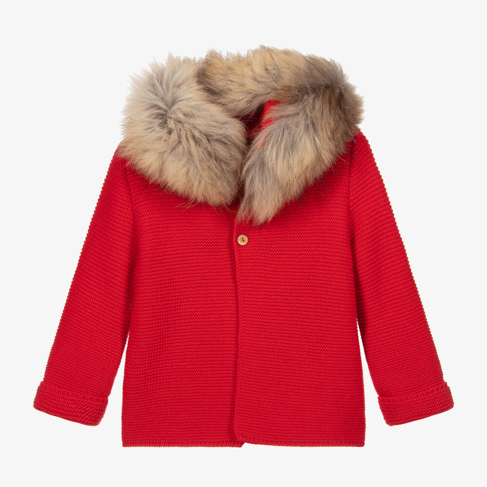 Foque - Roter Mantel mit Fellkragen an der Kapuze | Childrensalon