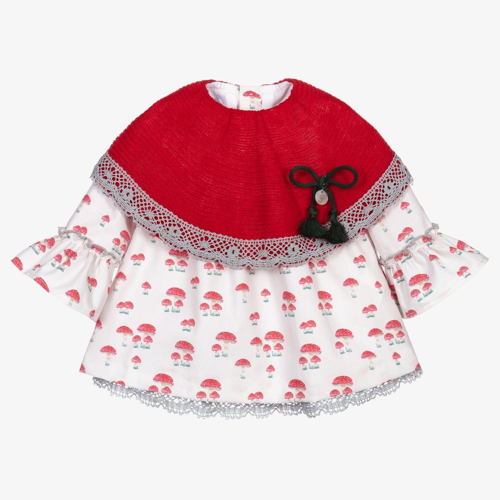 Foque - طقم فستان وسروال داخلي قطن وصوف لون أحمر | Childrensalon