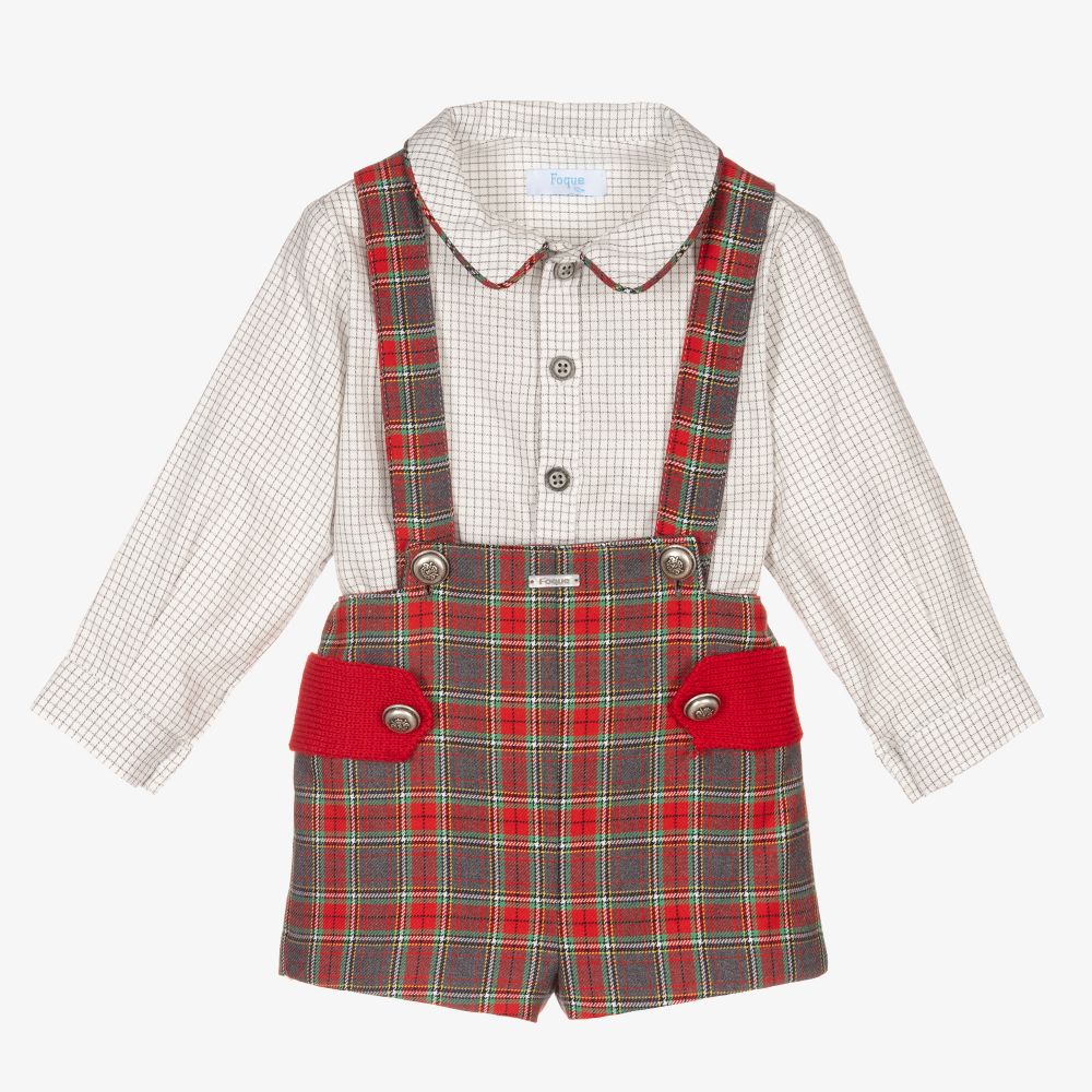 Foque - Red & Grey Check Shorts Set | Childrensalon