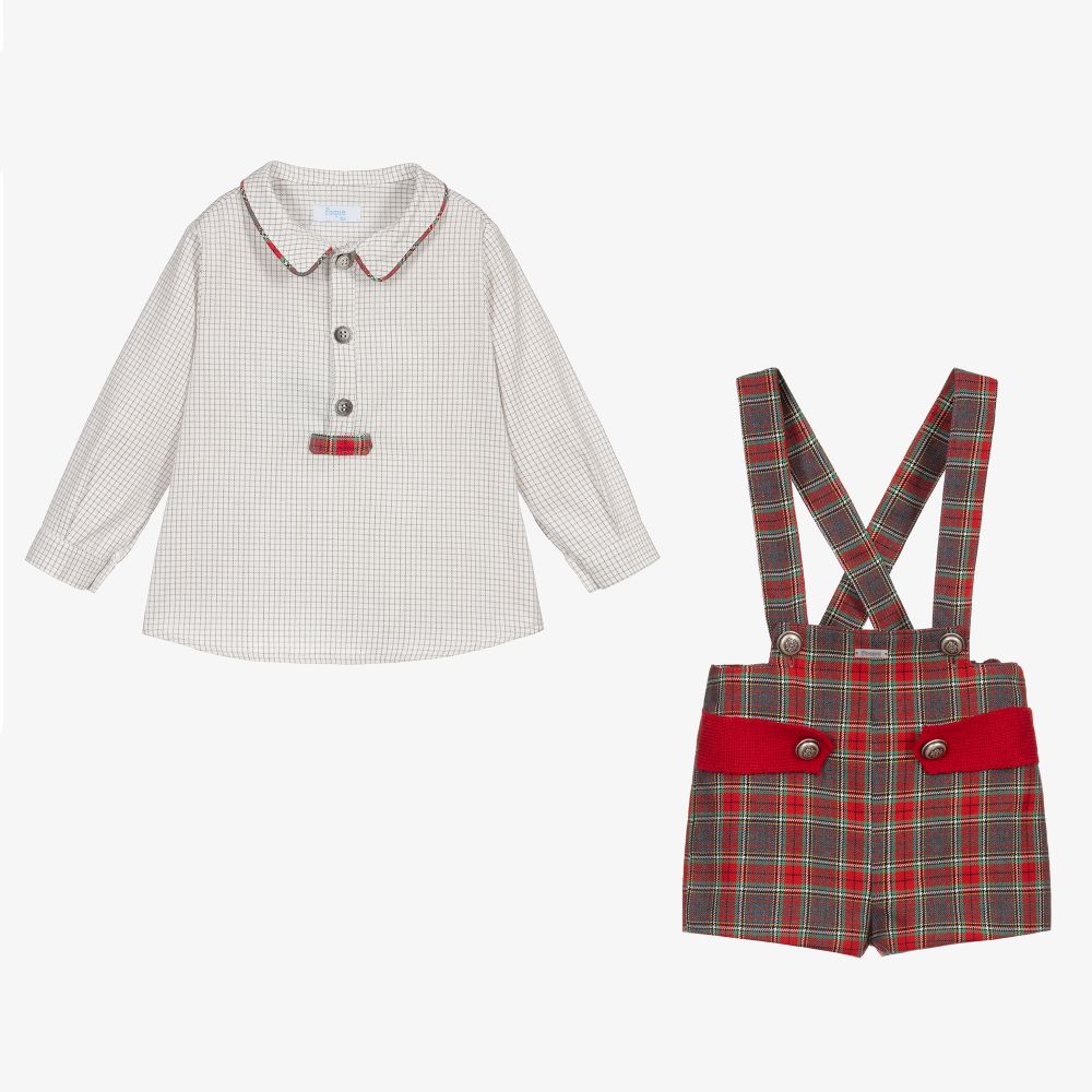 Foque-Серая рубашка и красные шорты в клетку | Childrensalon Outlet
