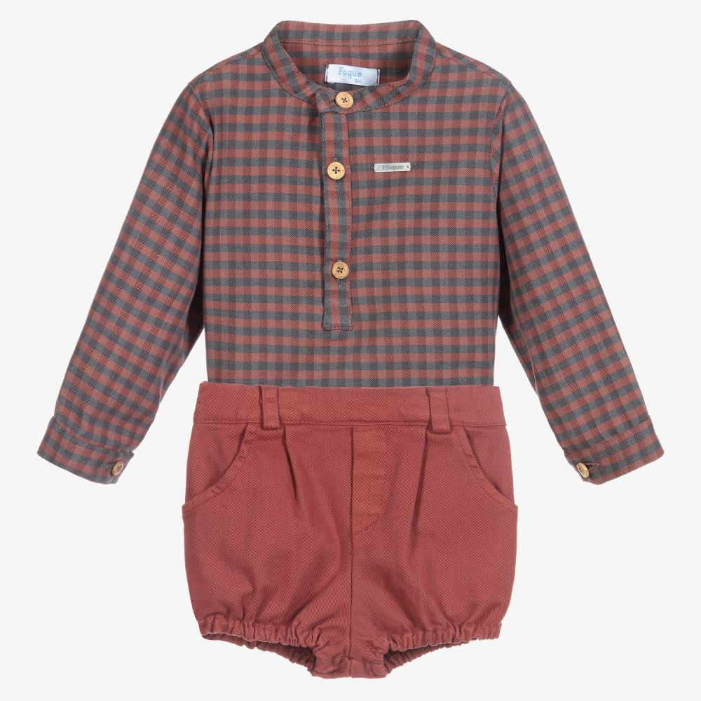 Foque - Rot-grau kariertes Shorts-Set | Childrensalon