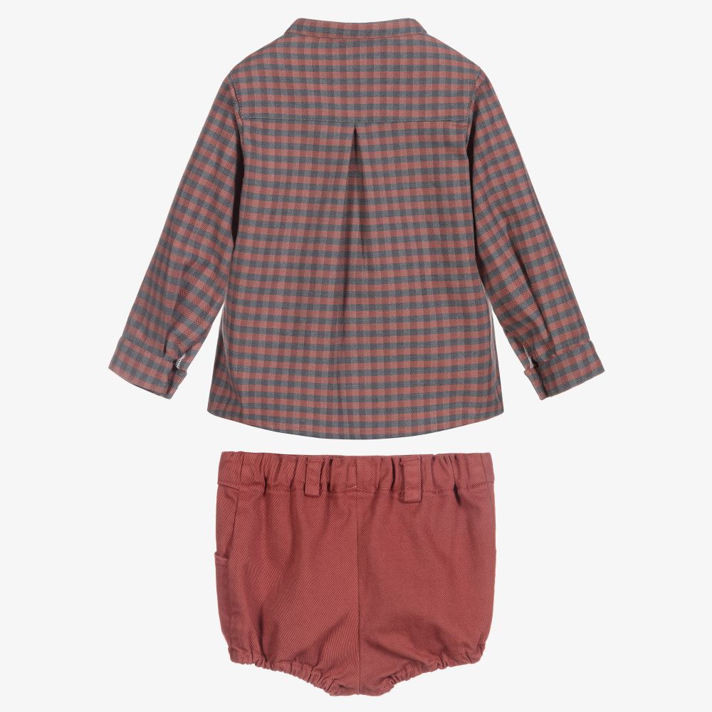 Foque-طقم شورت أطفال ولادي قطن كاروهات لون أحمر ورمادي | Childrensalon Outlet