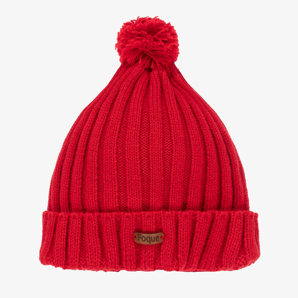 Foque - Bonnet rouge en maille à pompon | Childrensalon