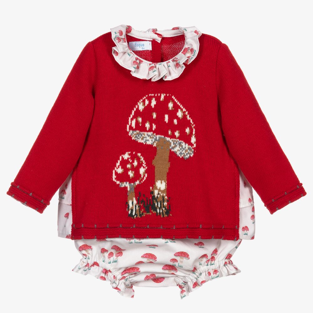 Foque - Red Knitted Wool Shorts Set  | Childrensalon
