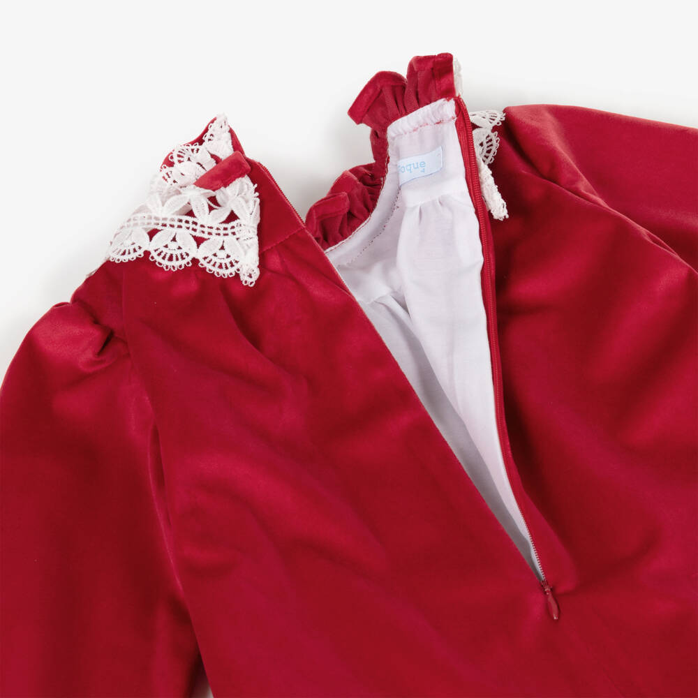 Foque-Red Velvet Lace Collar Dress | Childrensalon Outlet