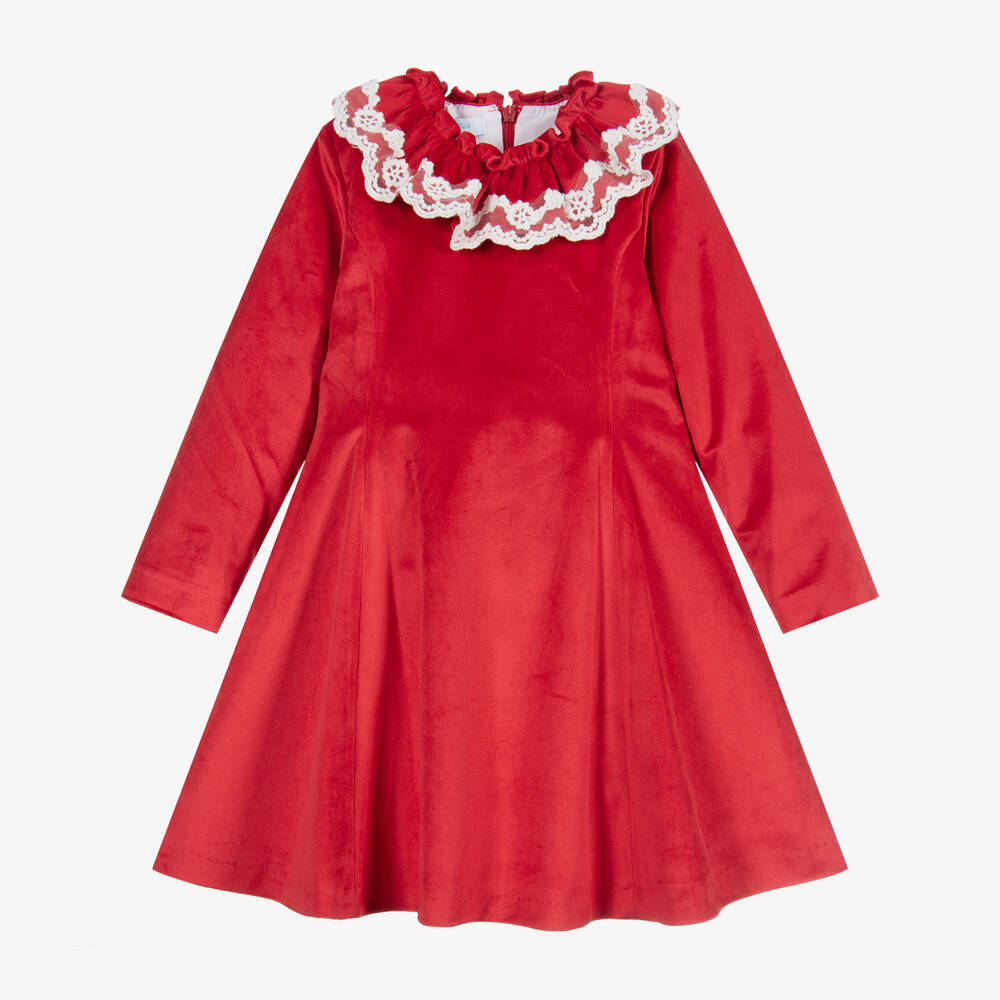 Foque-فستان مخمل ودانتيل لون أحمر وعاجي | Childrensalon Outlet