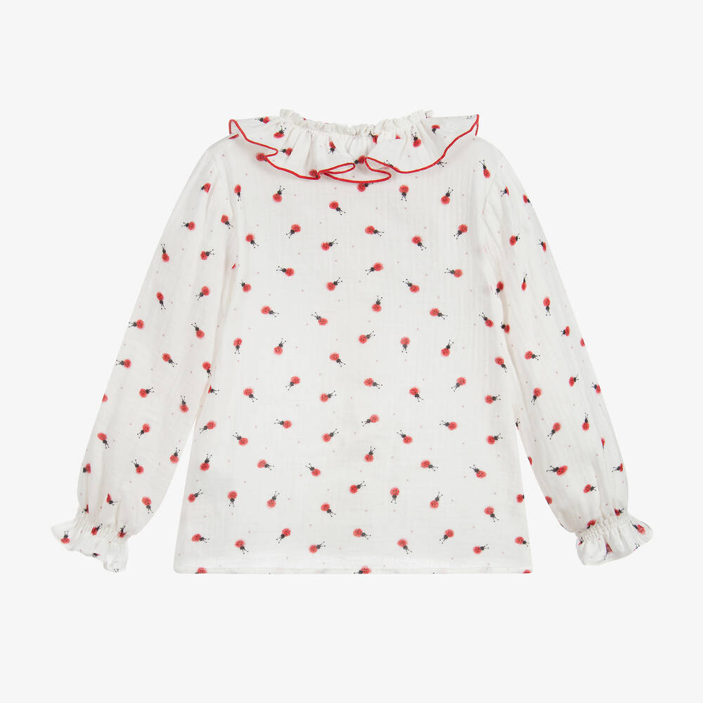 Foque-White Cotton Ladybird Blouse | Childrensalon Outlet