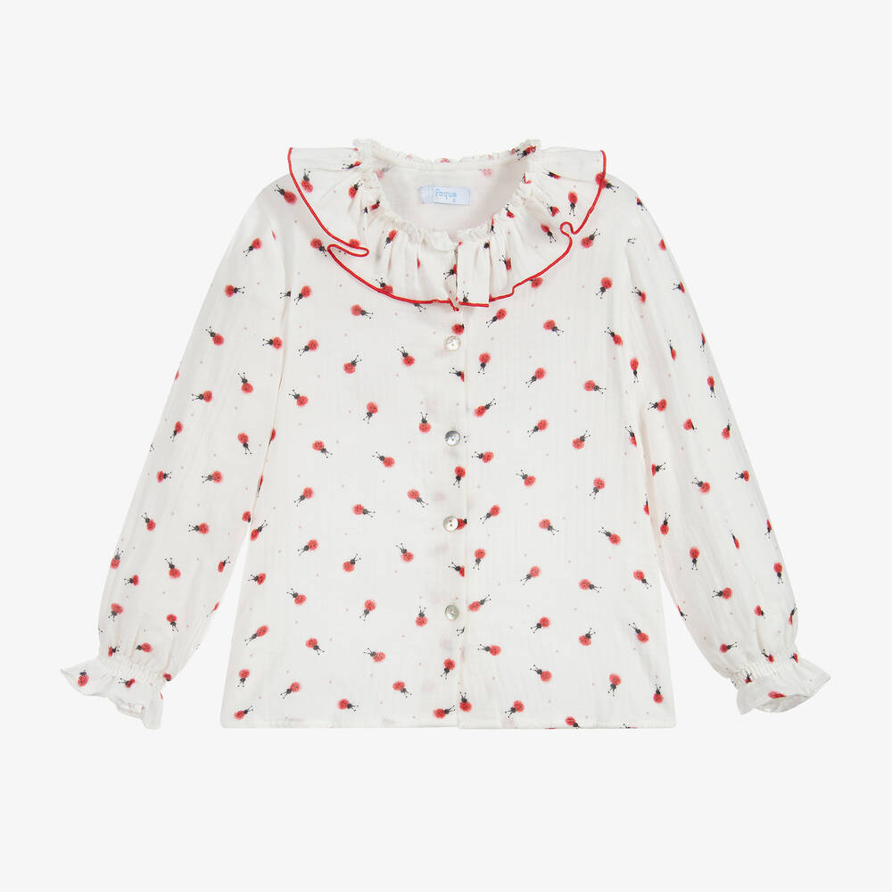 Foque - White Cotton Ladybird Blouse | Childrensalon