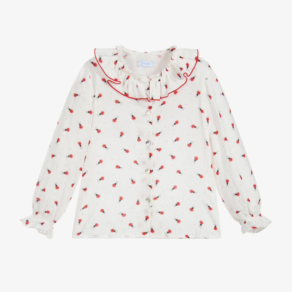 Foque-White Cotton Ladybird Blouse | Childrensalon Outlet