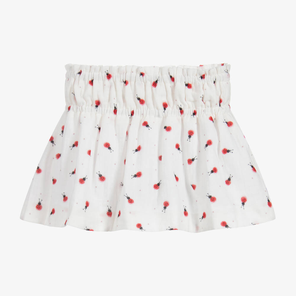 Foque - White Cotton Ladybird Skirt | Childrensalon