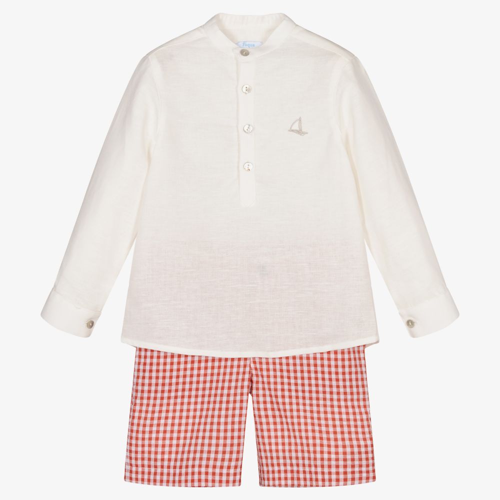 Foque - White & Red Check Shorts Set | Childrensalon