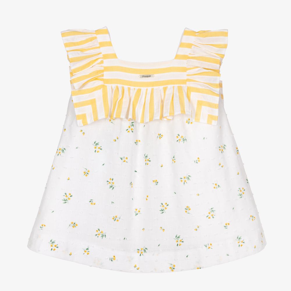 Foque - White & Yellow Floral Dress | Childrensalon