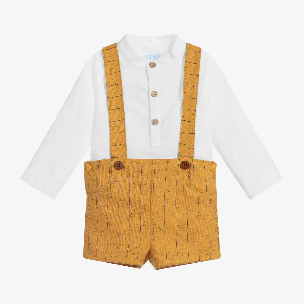 Foque - قميص قطن تويل وشورت لون أصفر وأبيض للأولاد | Childrensalon