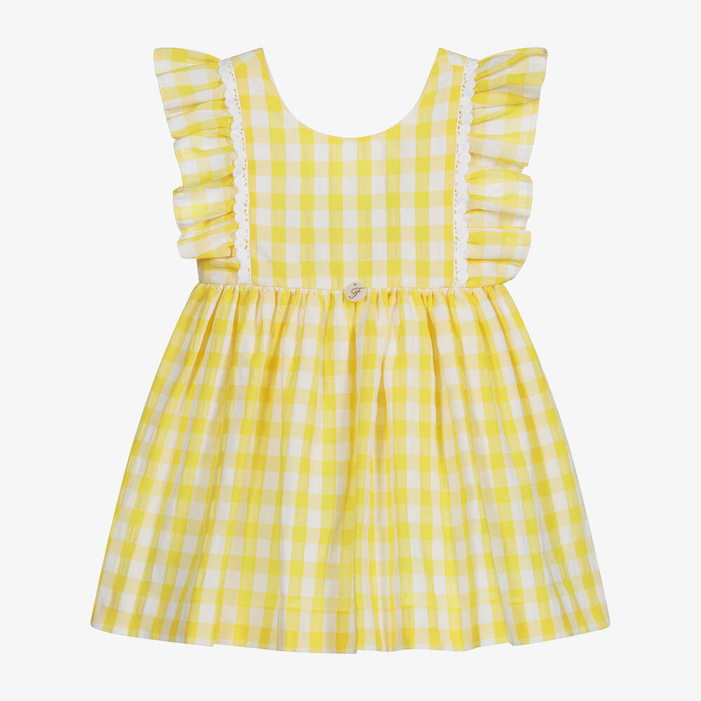 Foque - Robe à carreaux jaune et blanche | Childrensalon