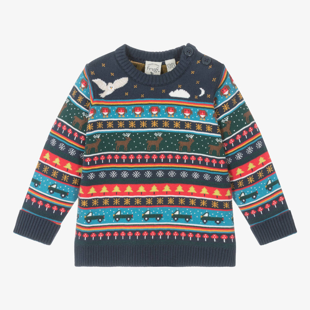 Frugi - Baby Boys Festive Cotton Fair Isle Sweater | Childrensalon