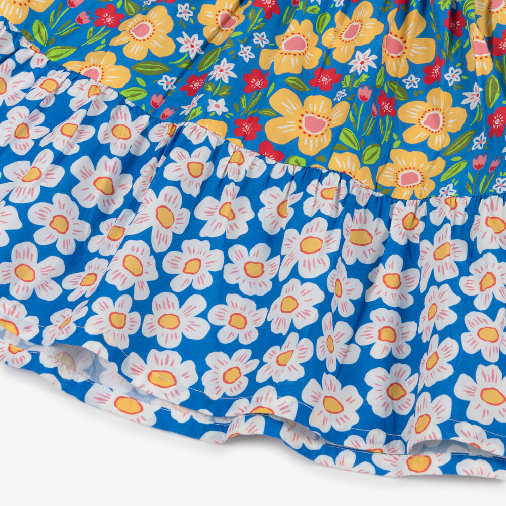 Frugi-Baby Girls Blue Gingham & Floral Cotton Dress | Childrensalon Outlet