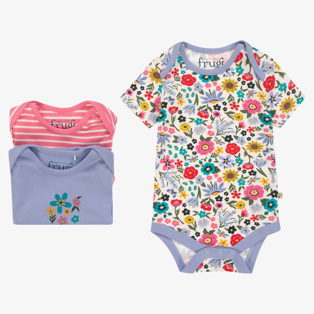 Frugi Baby Girls Cotton Bodyvests 3 Pack Childrensalon Outlet