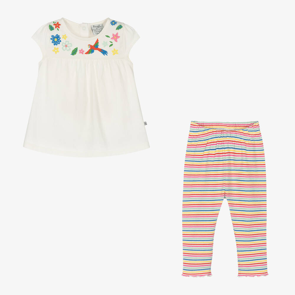 Frugi-Baby Girls Rainbow Stripe Leggings Set | Childrensalon Outlet