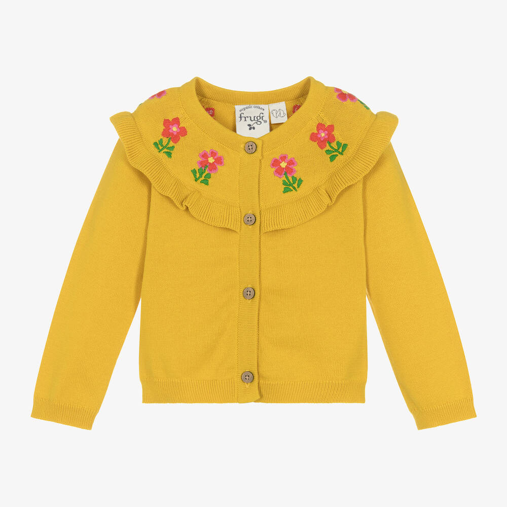 Baby Girls Yellow Cotton Flower Cardigan