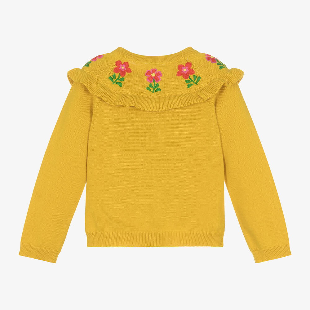 Frugi-Baby Girls Yellow Cotton Flower Cardigan | Childrensalon Outlet