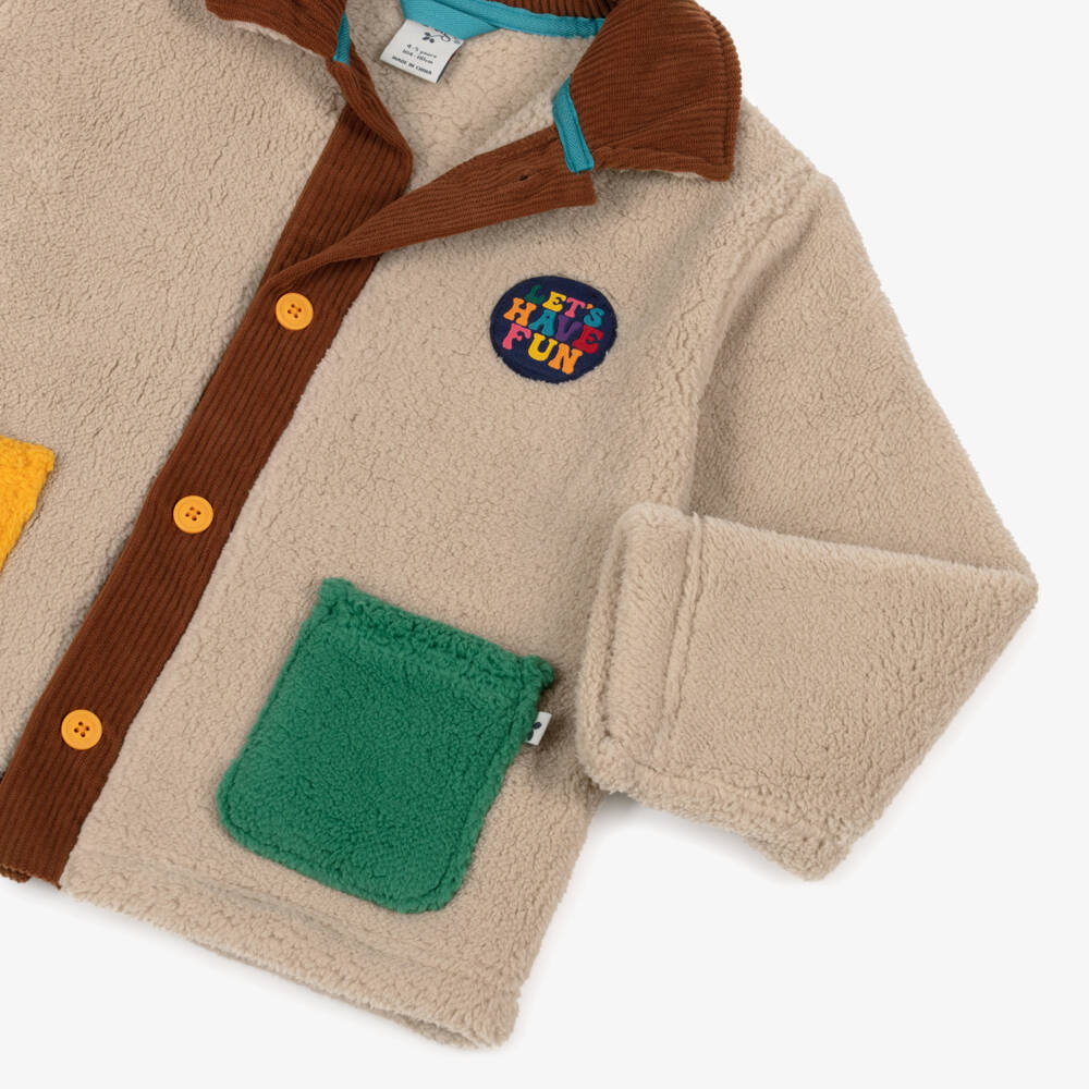 Frugi-Boys Beige Teddy Fleece Jacket with Colourful Pockets | Childrensalon Outlet