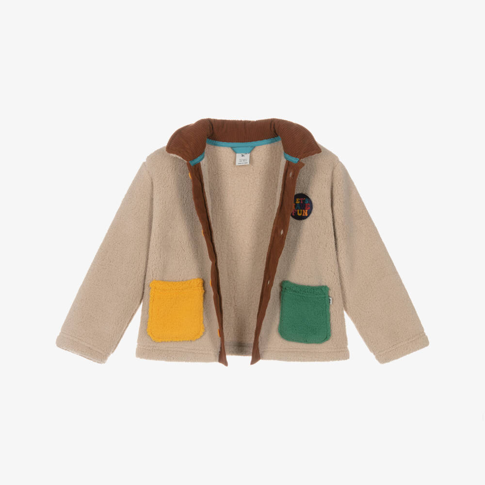 Frugi-Boys Beige Teddy Fleece Jacket with Colourful Pockets | Childrensalon Outlet