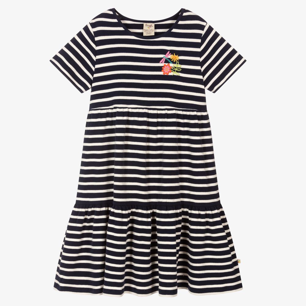 Frugi - Blue Breton Stripe Dress  | Childrensalon