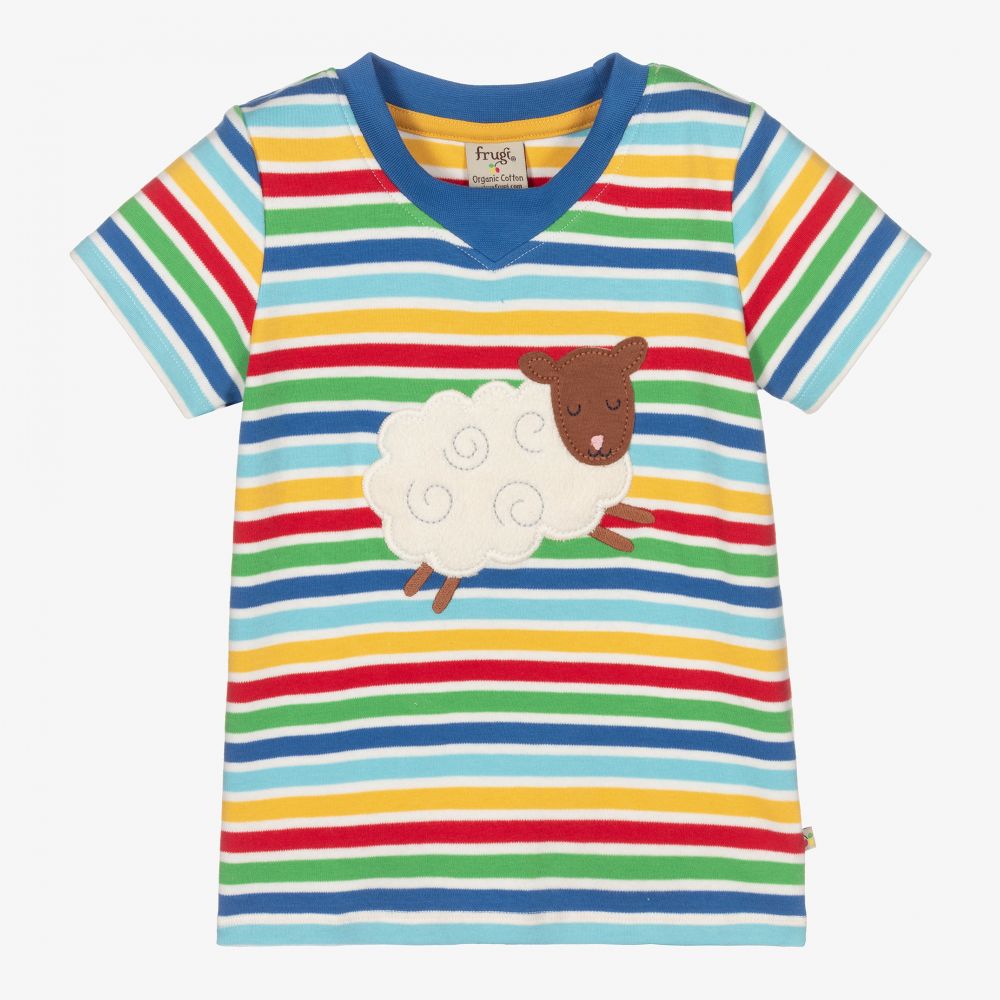 Frugi - T-shirt bleu rayé en coton  | Childrensalon