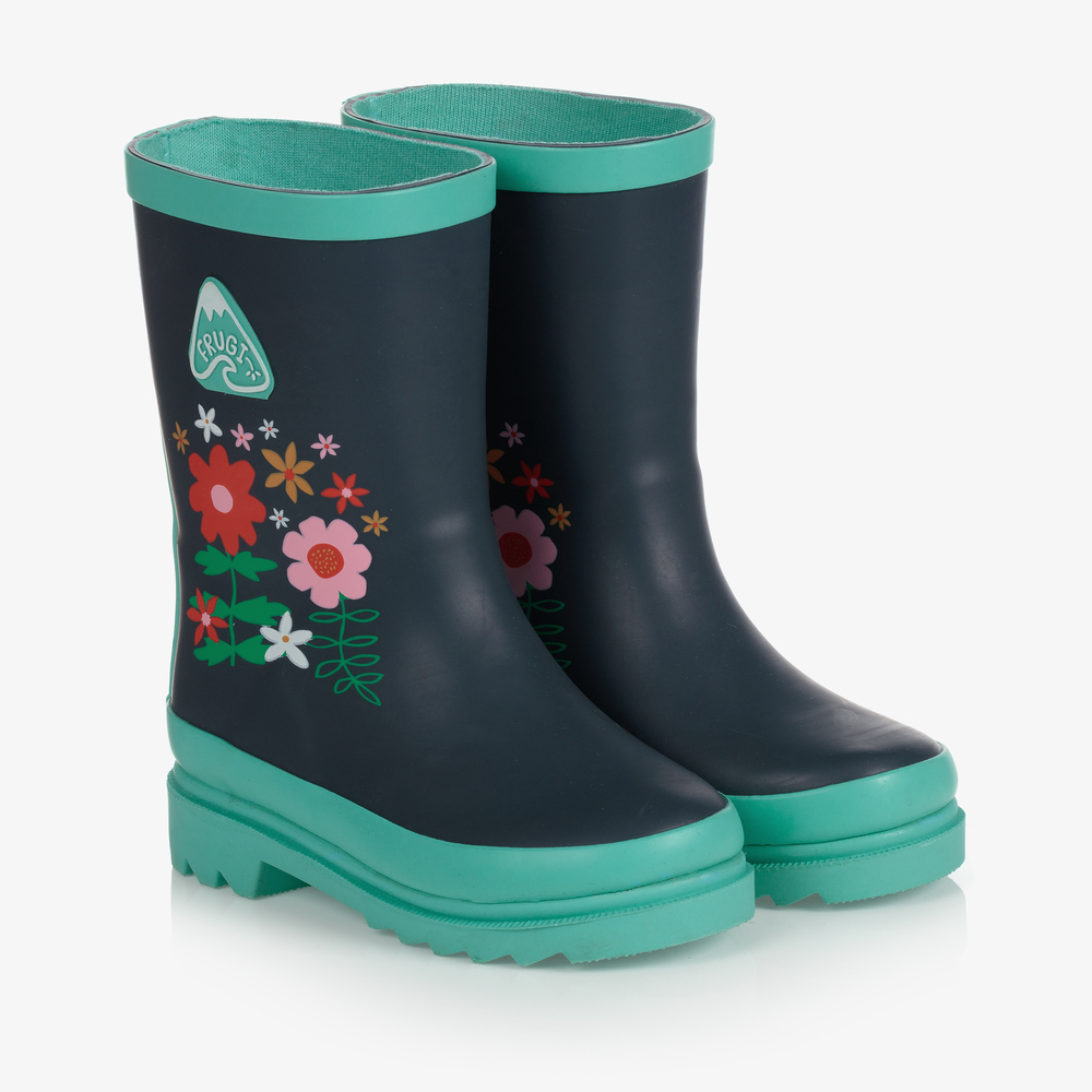 Frugi - Blaue Gummistiefel mit Blumen | Childrensalon