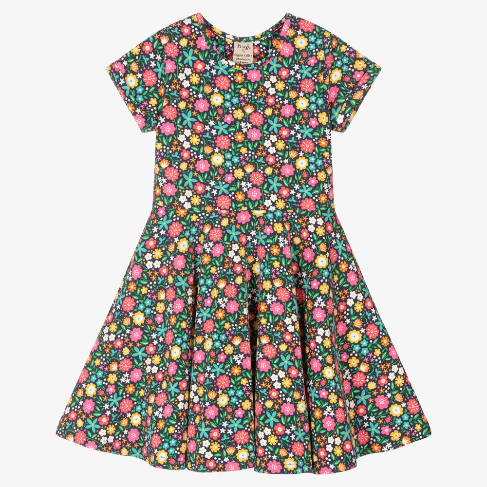 Frugi - Blaues Skaterkleid mit Blumenmuster  | Childrensalon