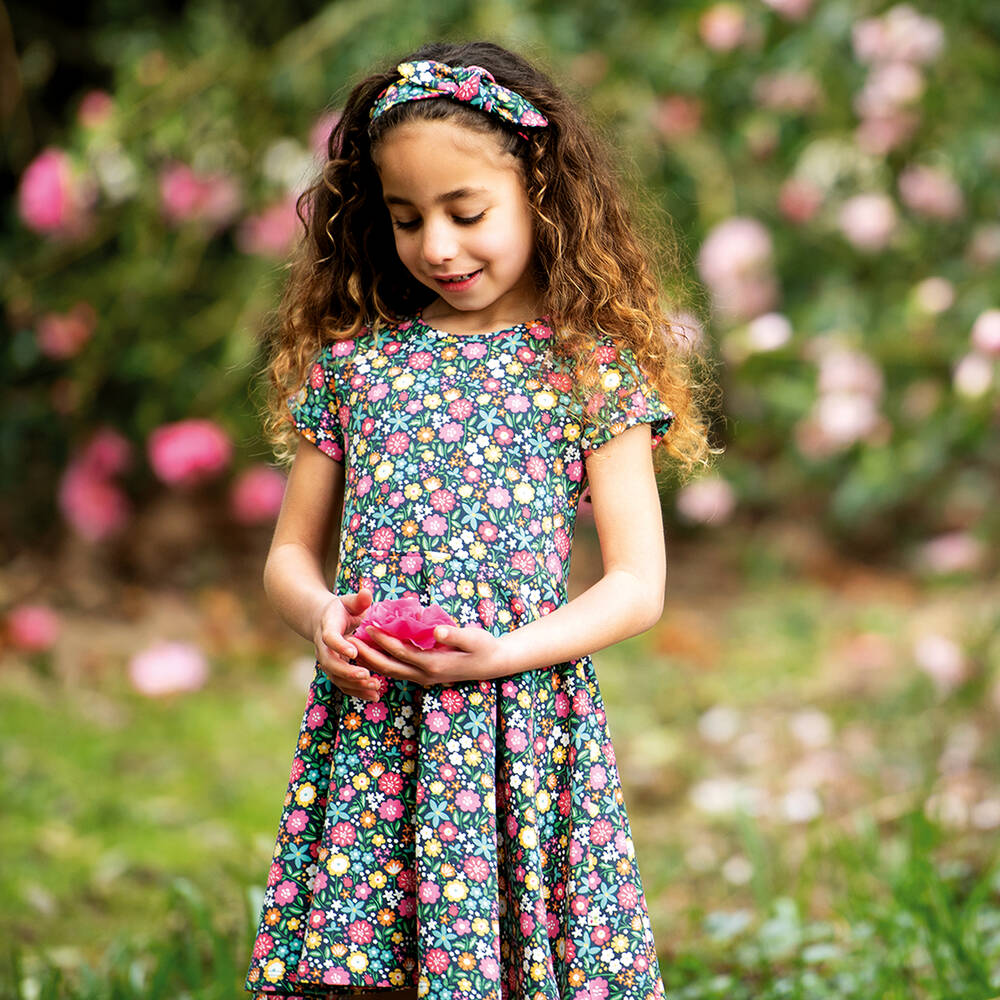 Frugi-Blue Floral Skater Dress  | Childrensalon Outlet