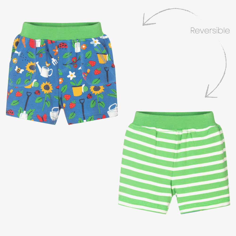 Frugi - Blaue Wende-Shorts mit Garten-Print | Childrensalon